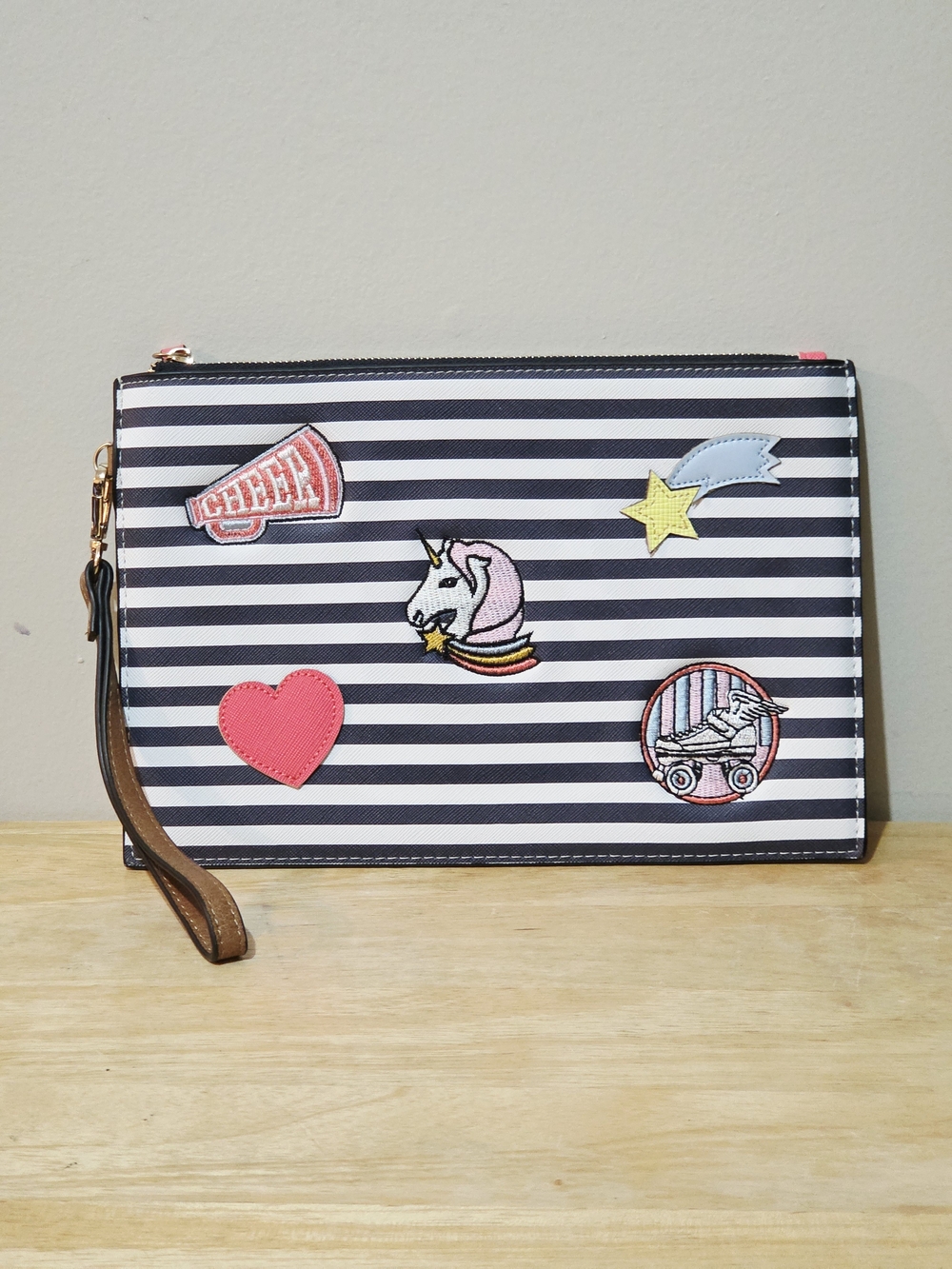 *3 for $30* Striped Patchwork Wristlet Clutch
